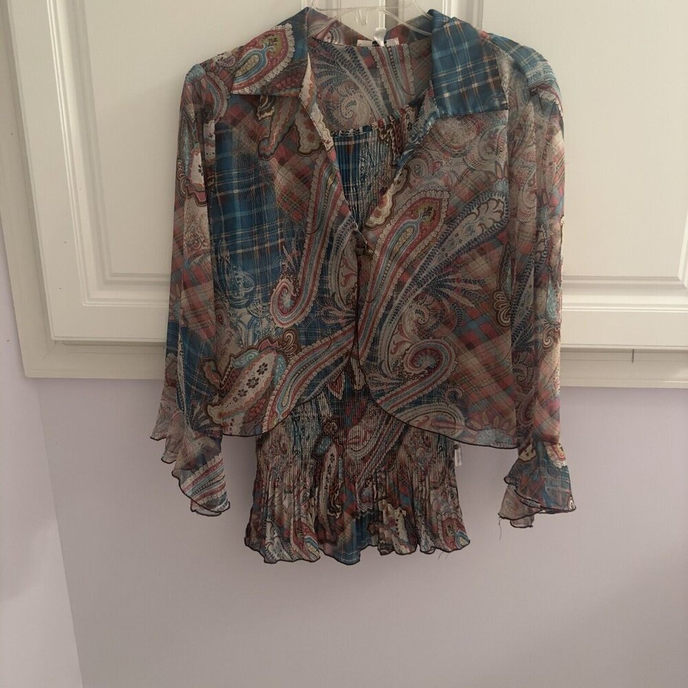 Nicola Multicolor geometric patterned‎ jacket and shirt combo pleated size L